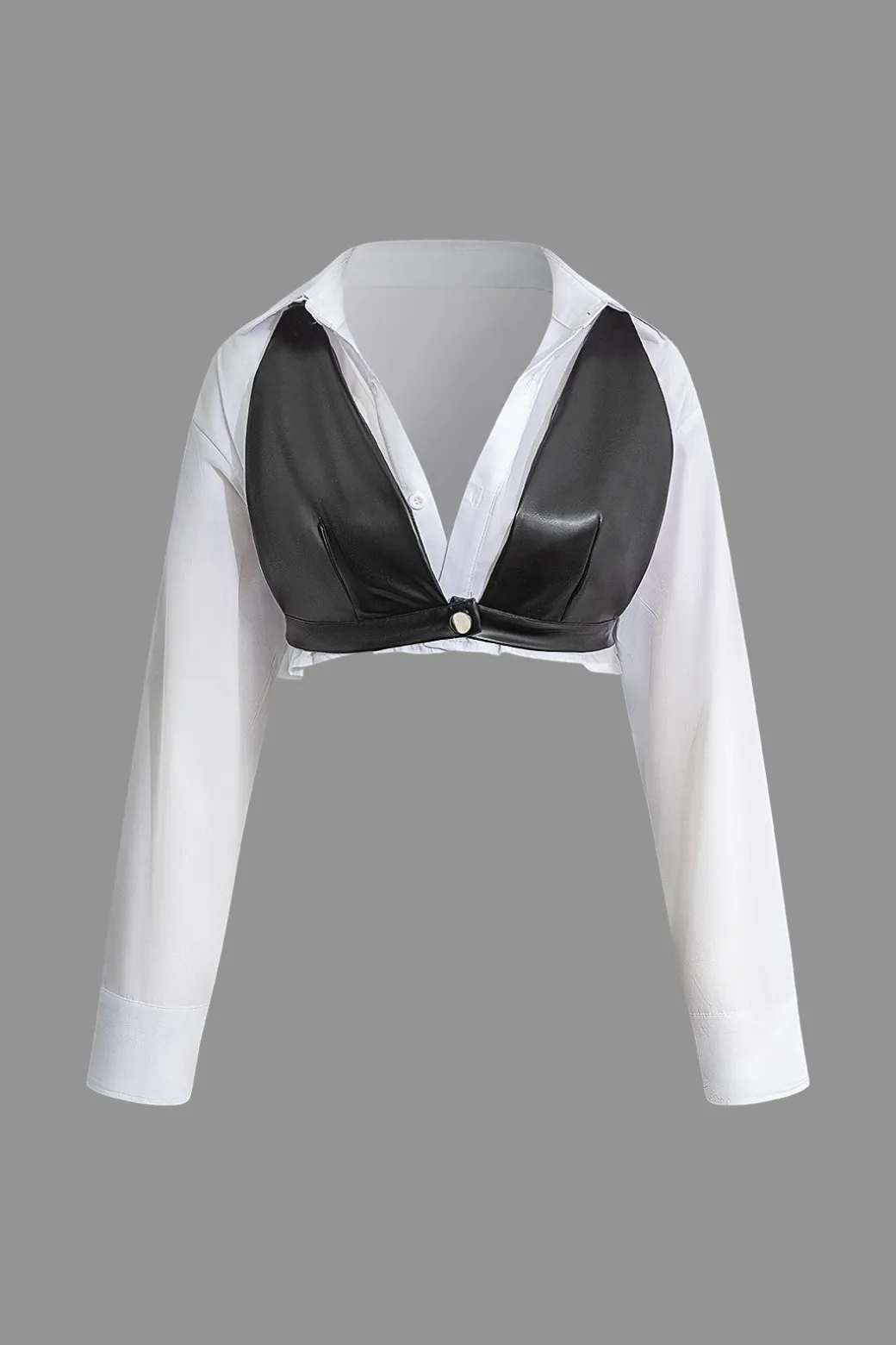 Outlet Solid Pu Patchwork Color Block Long-Sleeve Shirt Long Sleeve Tops | Long Sleeves Tops