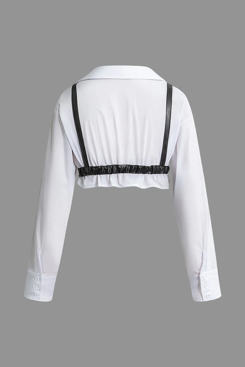 Outlet Solid Pu Patchwork Color Block Long-Sleeve Shirt Long Sleeve Tops | Long Sleeves Tops