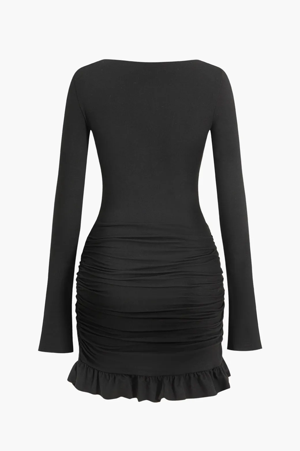 Hot Solid Ruffle Ruched Twist Long Sleeve Mini Dress Long Sleeve Dresses | Mini Dresses
