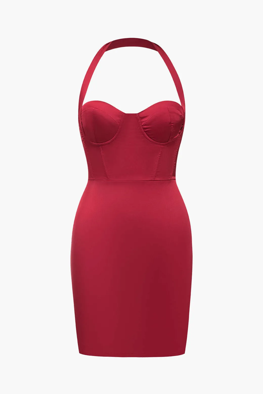 Discount Solid Satin Halter Neck Bustier Mini Dress Mini Dresses