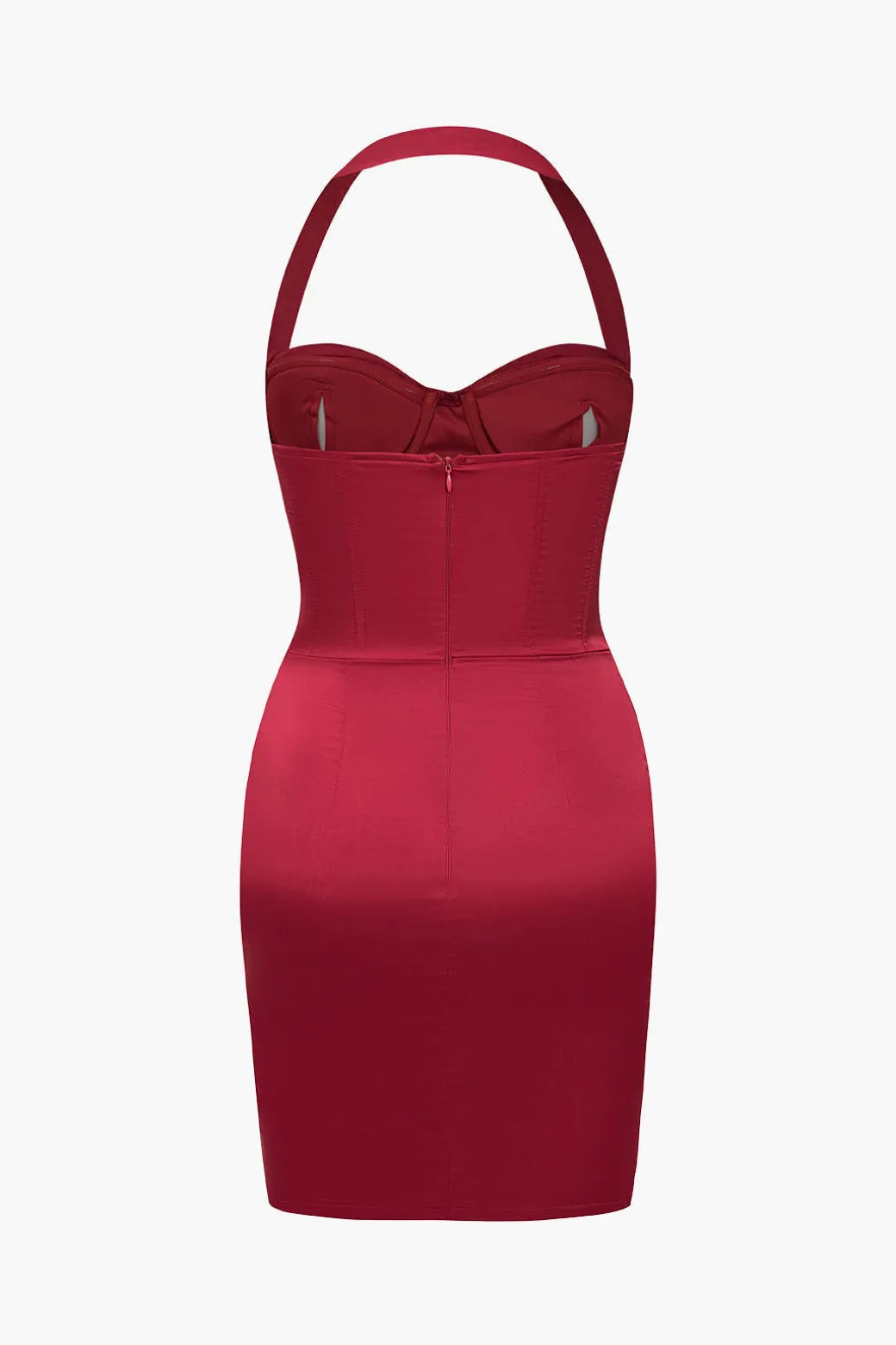 Discount Solid Satin Halter Neck Bustier Mini Dress Mini Dresses