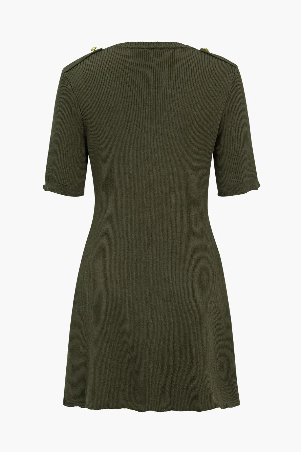 Fashion Solid Sweater Button Fake Pockets Mini Dress Knit Dresses