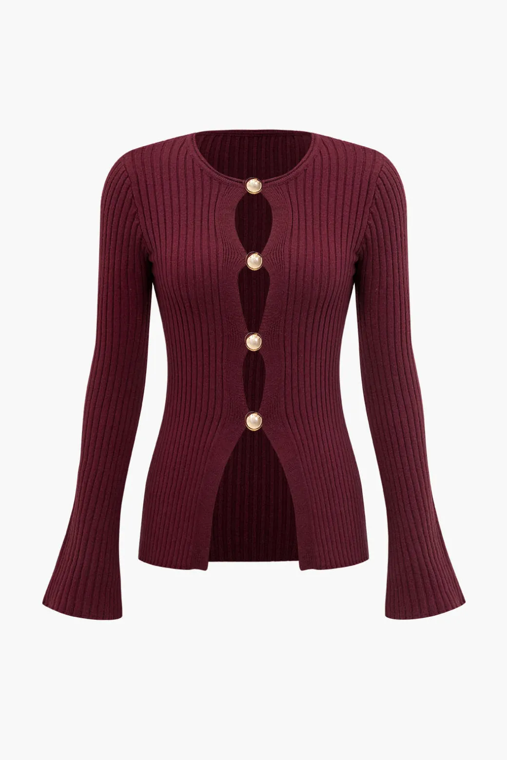 Flash Sale Solid Sweater Button Long-Sleeve Top Knit Tops