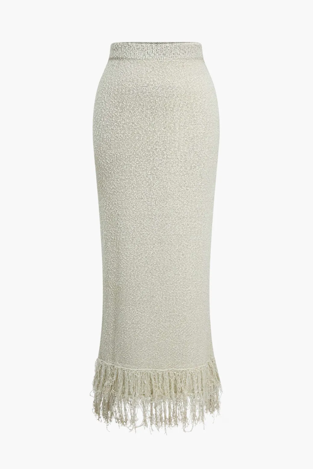 Discount Solid Sweater Fringe Maxi Skirt Skirts