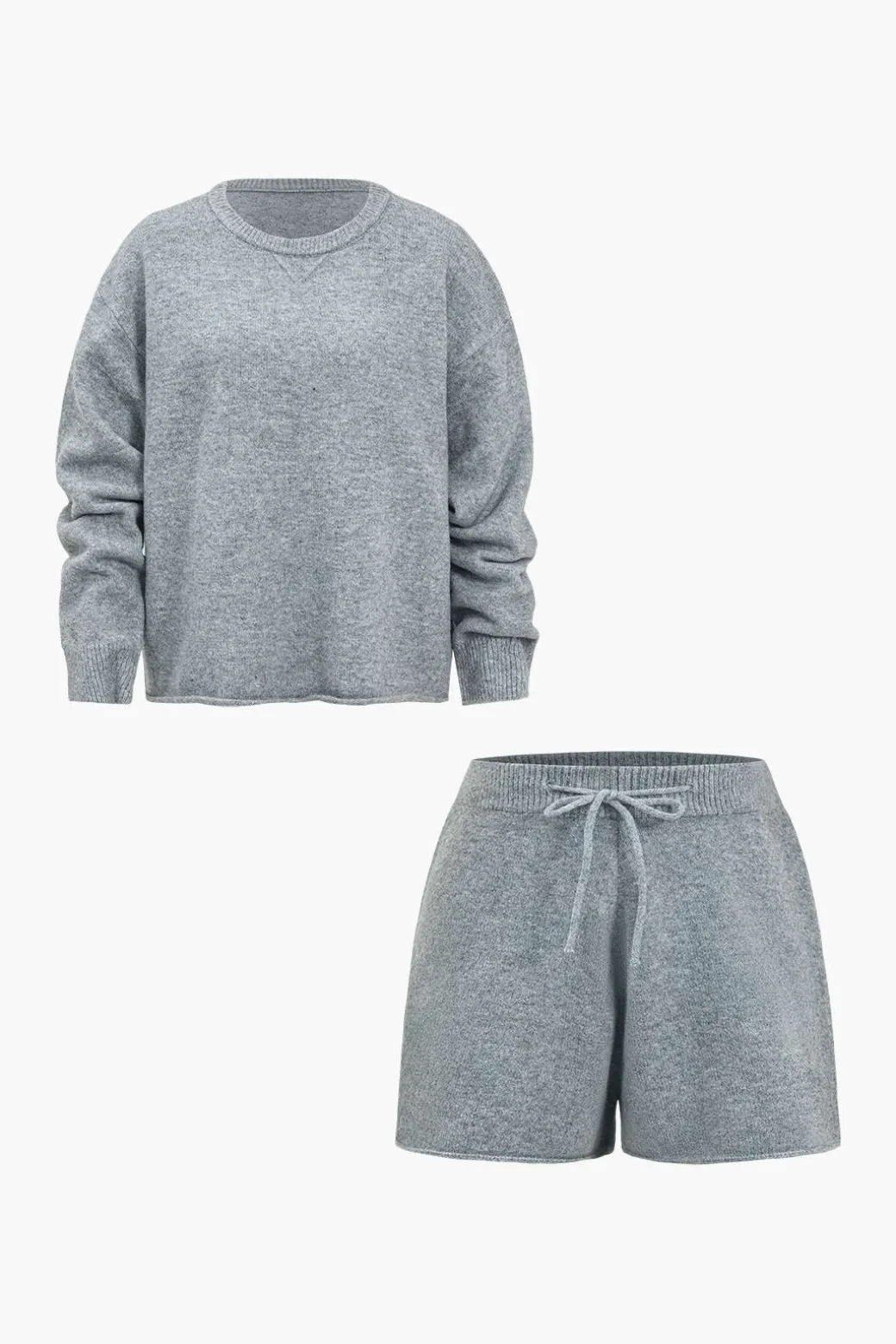 Fashion Solid Sweater Top And Drawstring Set Knit Sets