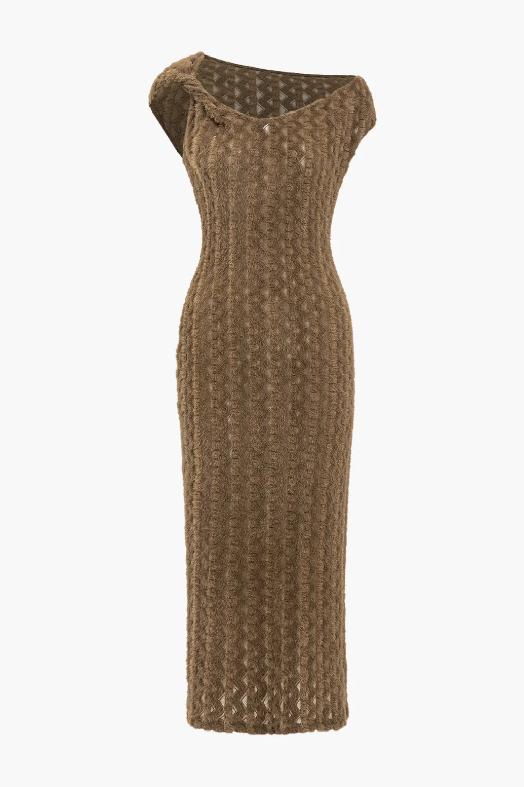Sale Solid Textured Asymmetrical Twist Knot Midi Dress Midi Dresses
