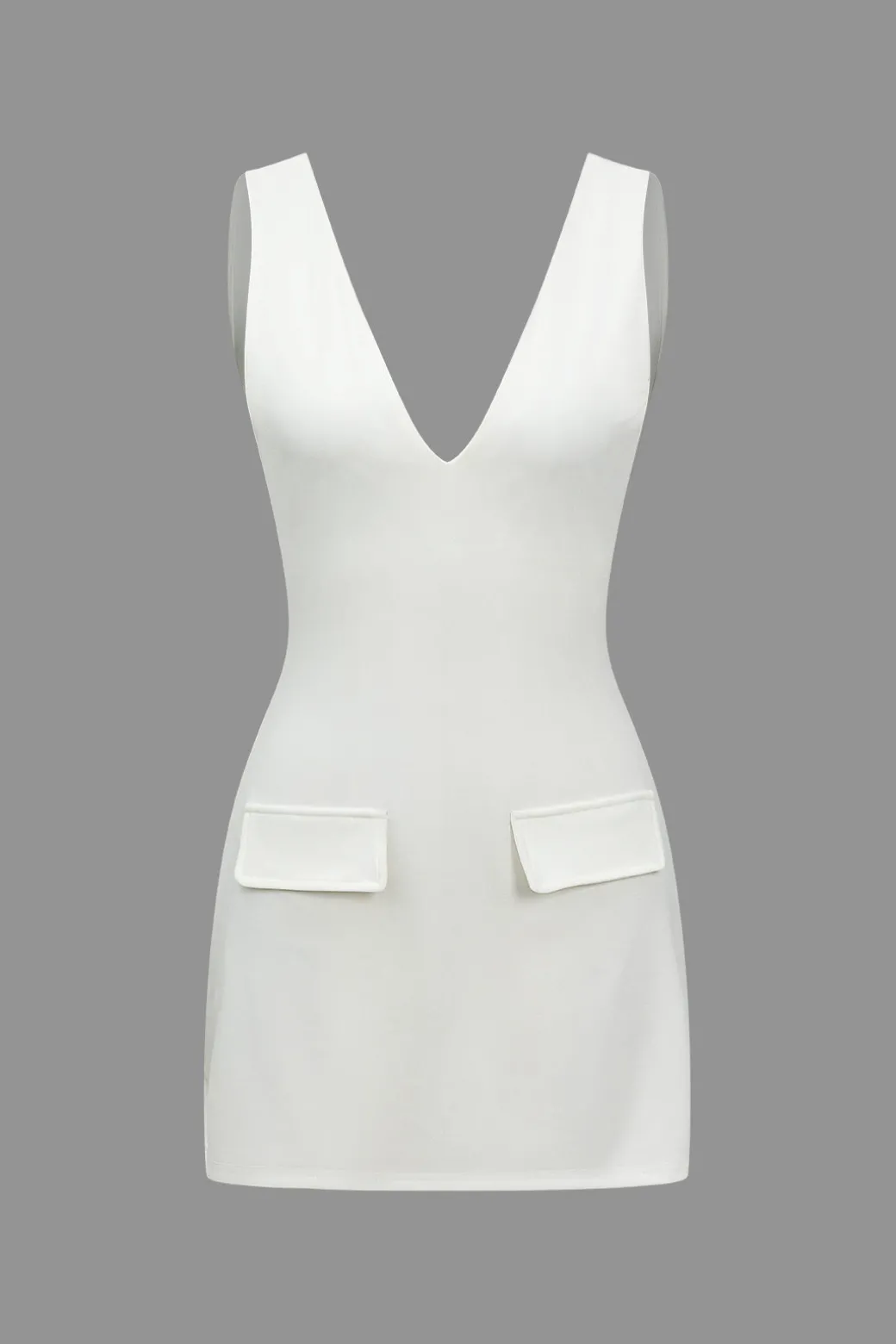 Clearance Solid V-neck Fake Pocket Mini Dress Mini Dresses