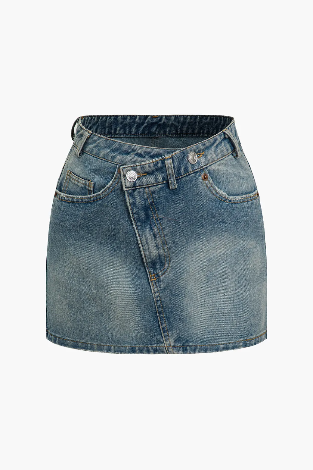 New Solid Washed Pocket Zipper Denim Skirt Skirts