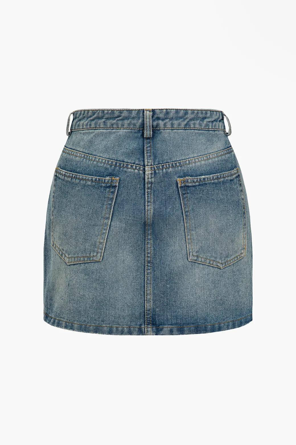 New Solid Washed Pocket Zipper Denim Skirt Skirts