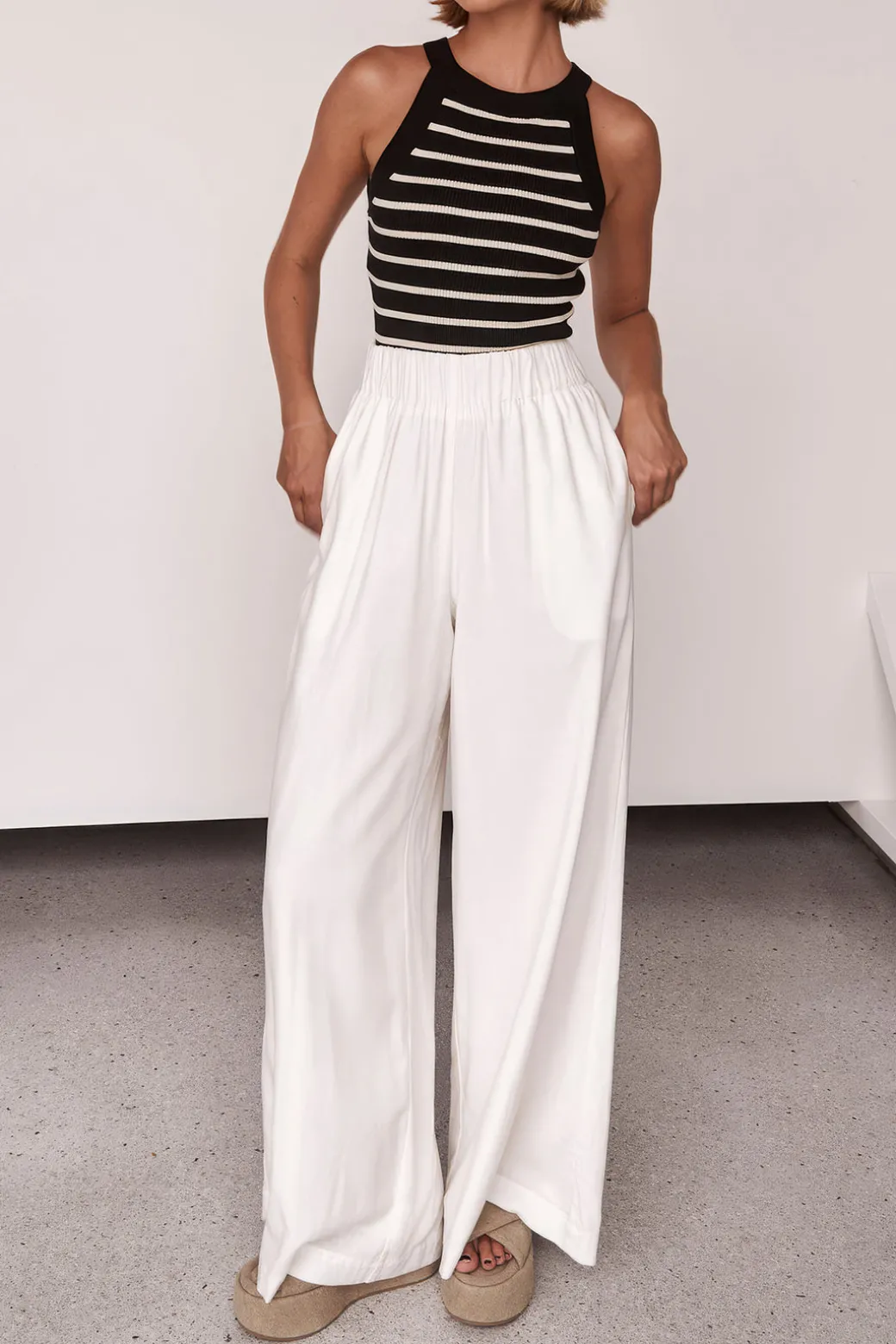 Discount Solid Wide Leg Trousers Pants