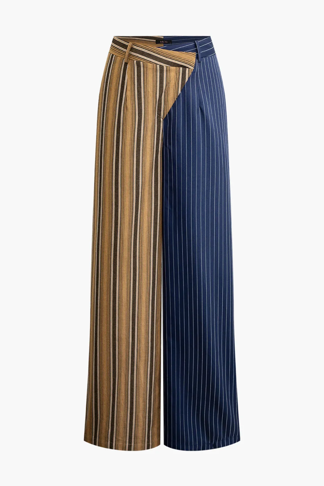 Discount Stripe Asymmetrical Detail Color Block Print Trousers Pants