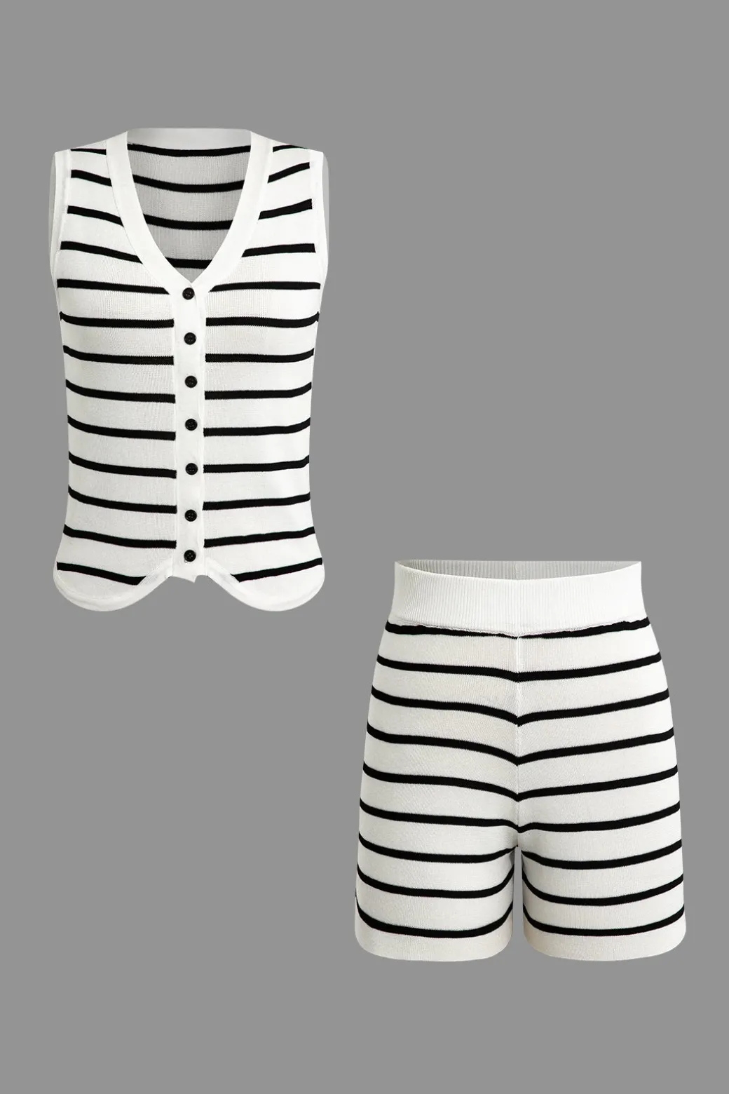 Discount Striped Knit Sleeveless Vest And Shorts Set Short Sets