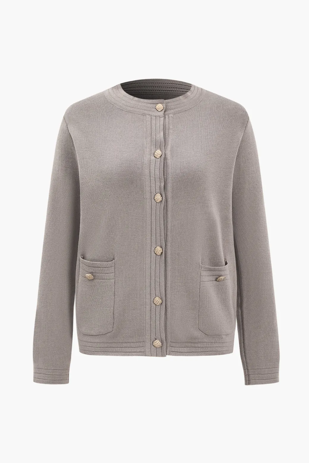 Discount Sweater Button Pocket Round Neck Long-Sleeve Cardigan And Trousers Set Knitwear | Knit Sets