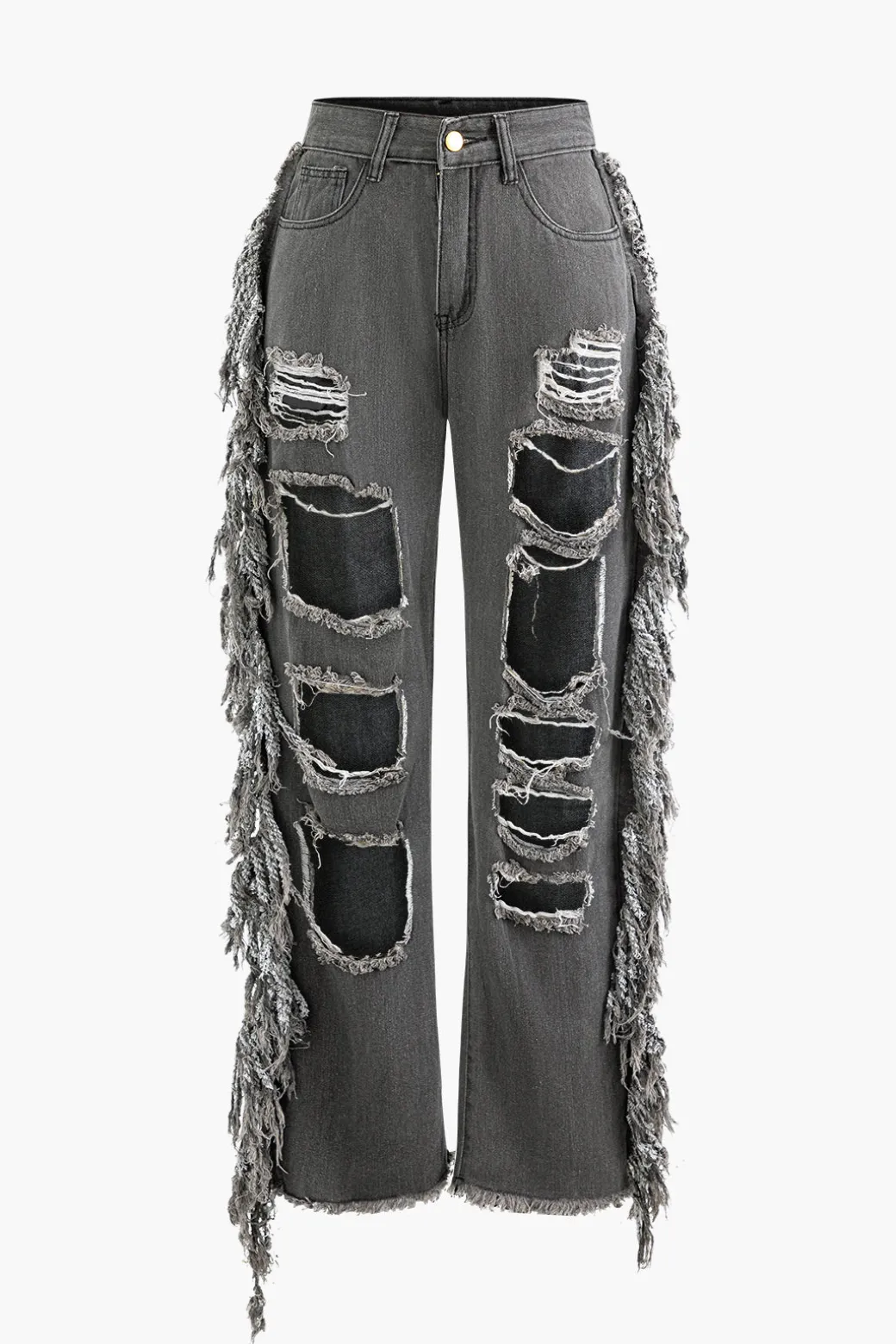 Flash Sale Tassel Ripped Frayed Straight Leg Jeans Jeans