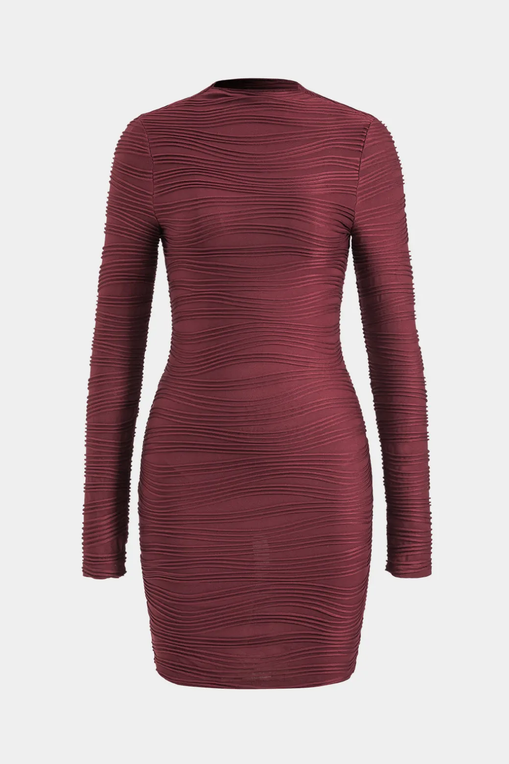 New Textured Mock Neck Long Sleeve Mini Dress Long Sleeve Dresses | Mini Dresses