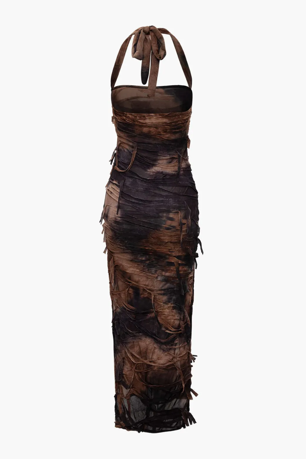 Hot Tie Dye Distressed Mesh Slit Halter Maxi Dress Maxi Dresses
