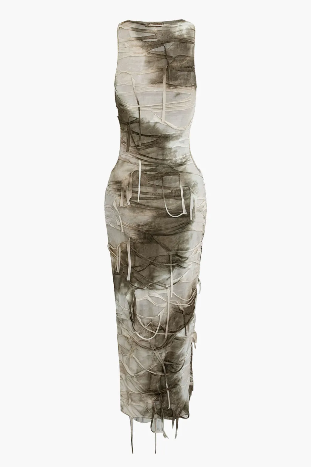 Cheap Tie Dye Distressed Sleeveless Cut Out Slit Maxi Dress Maxi Dresses