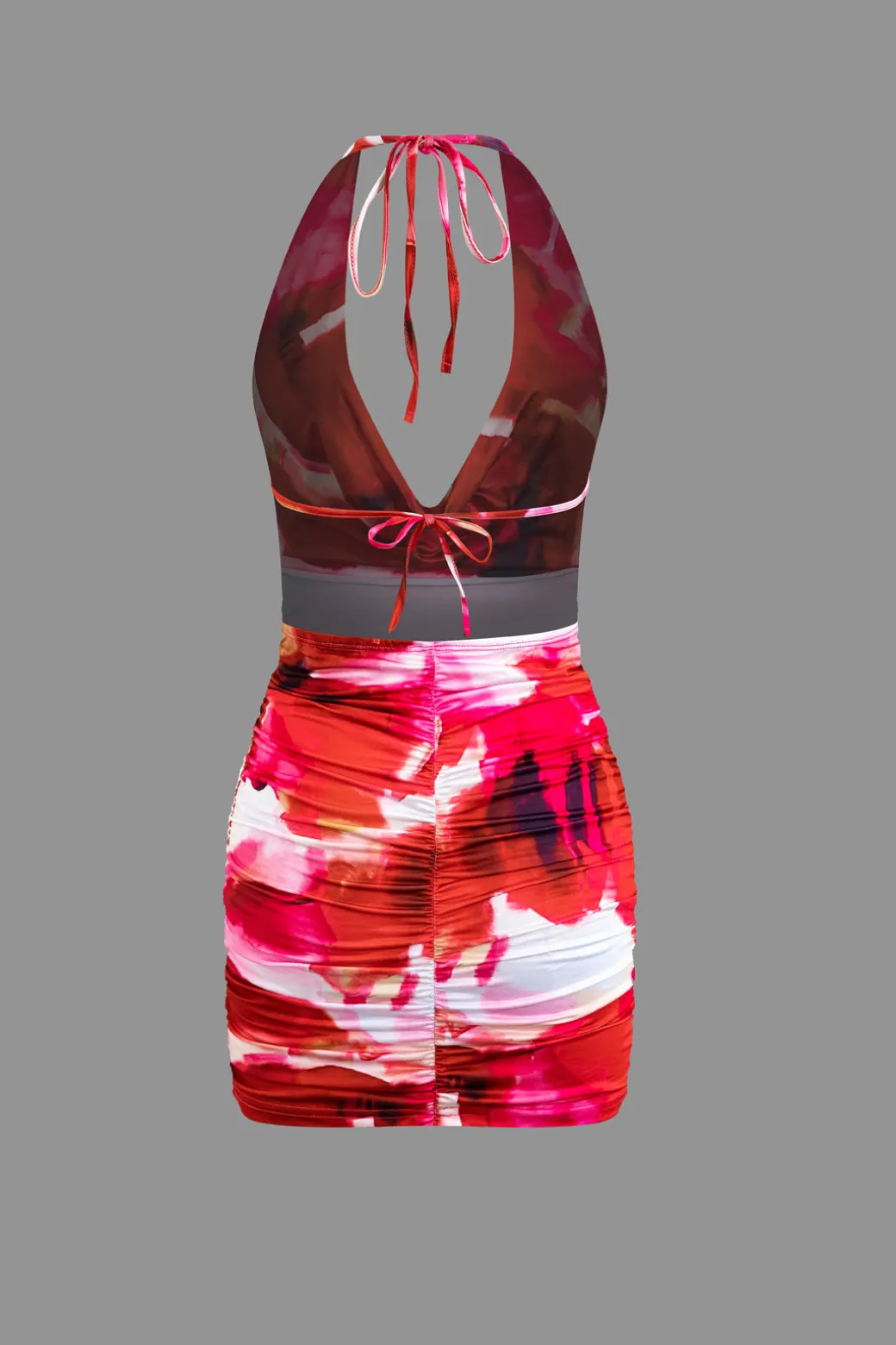 Online Tie Dye Halter Cowl Neck Backless Mini Dress Mini Dresses
