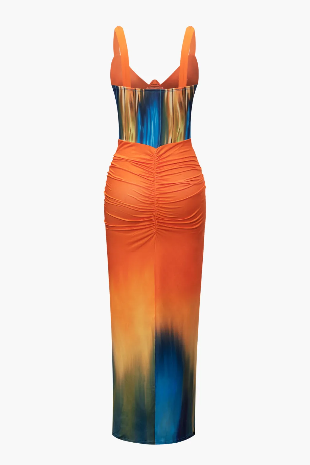 Cheap Tie Dye Print V-neck Ruched Maxi Dress Maxi Dresses