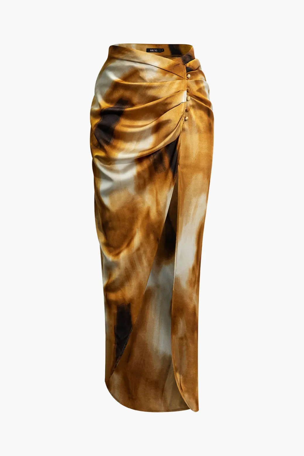 Fashion Tie Dye Ruched Split Maxi Skirt Skirts