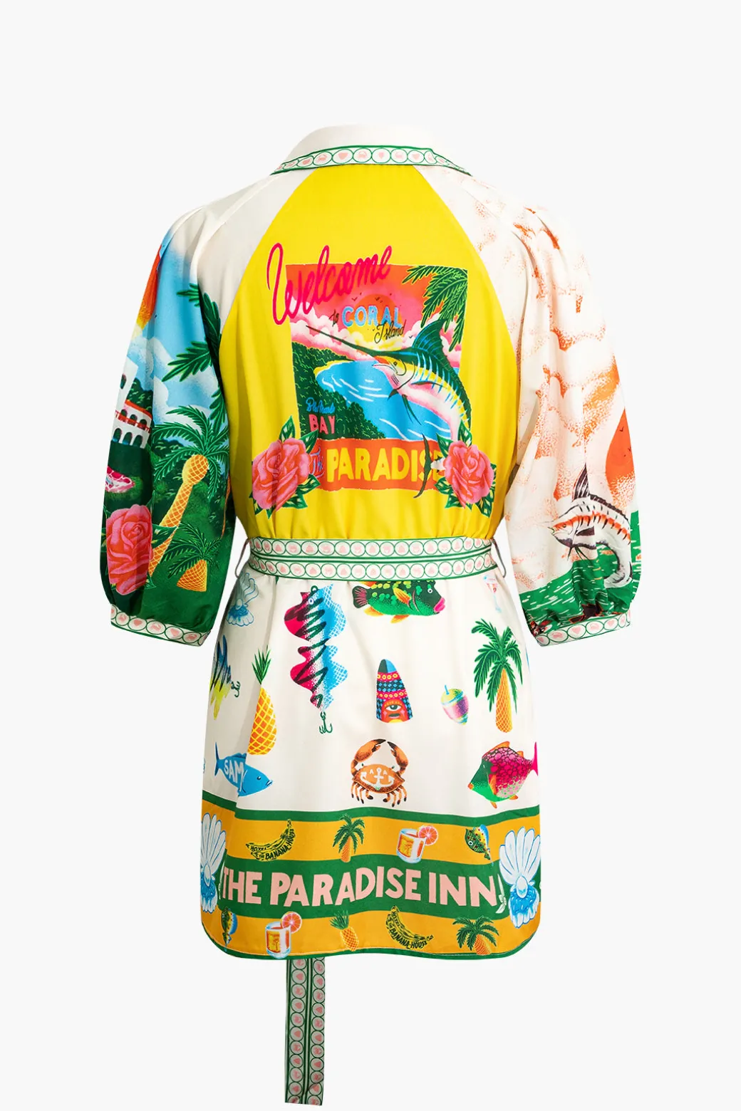 Online Tropical Print Belt Mini Dress Mini Dresses