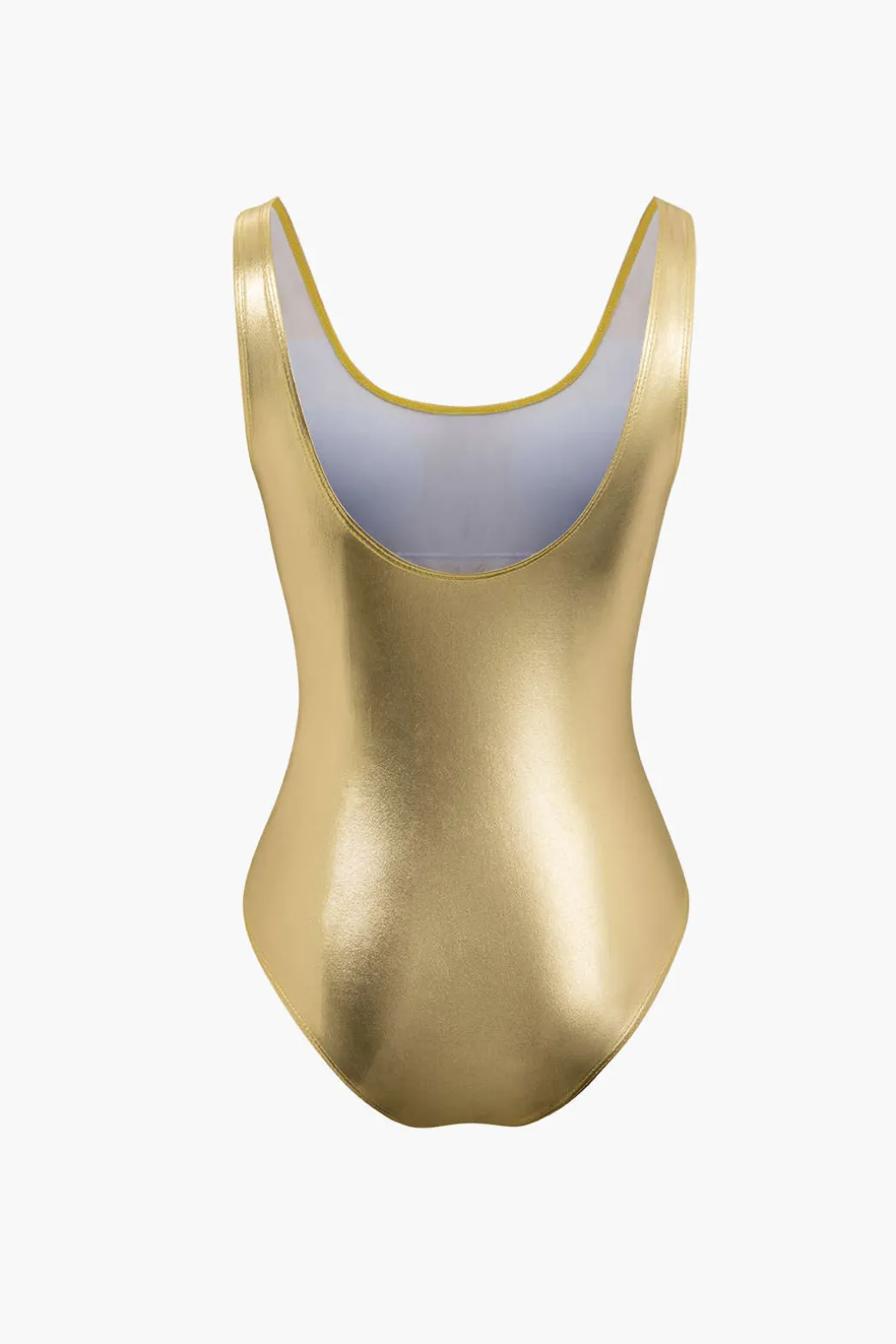 Online Tummy Control Metallic Round Neck One-piece Swimsuit Swimwear