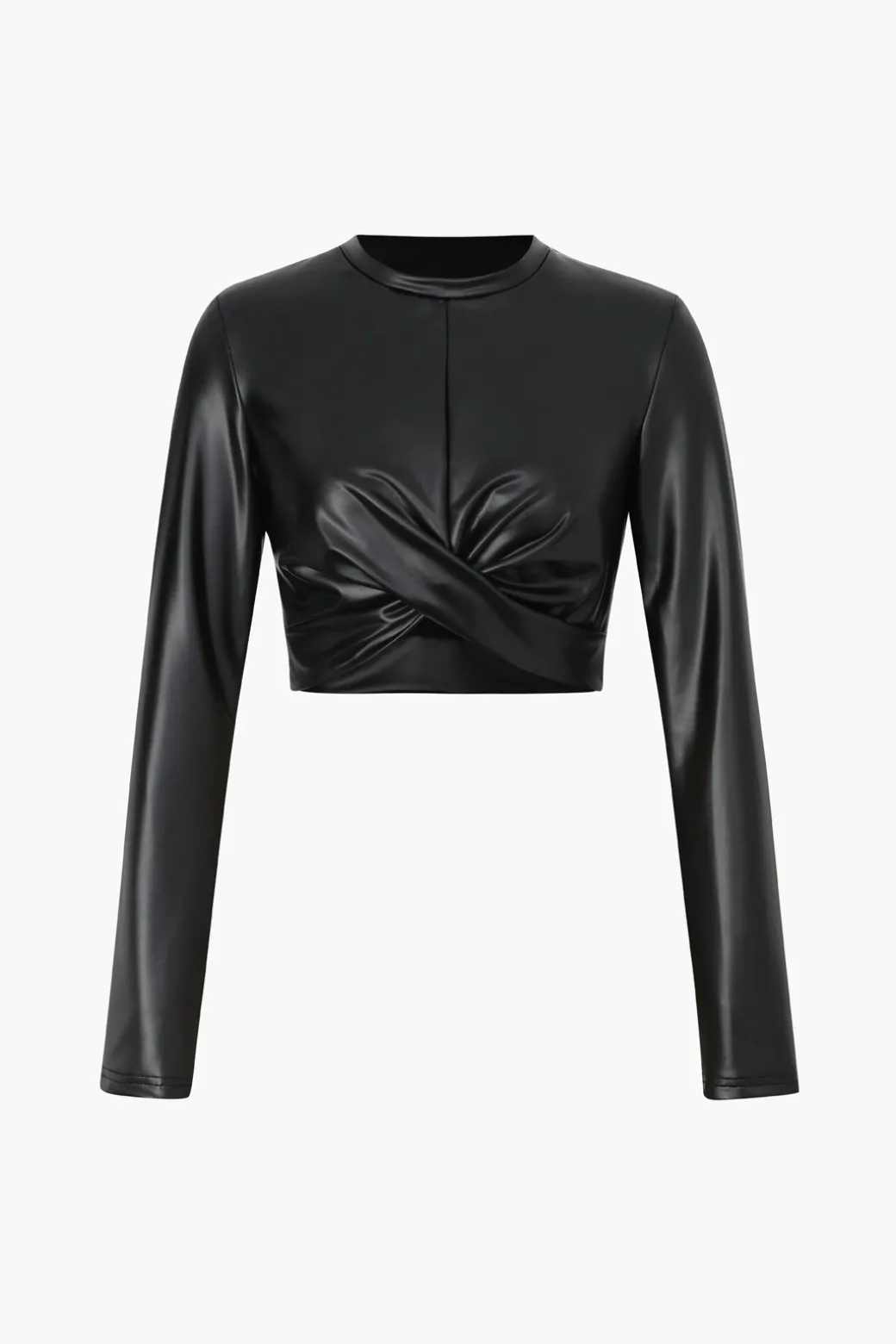 Discount Twist Hem Faux Leather Long Sleeve Top Long Sleeve Tops | Long Sleeves Tops
