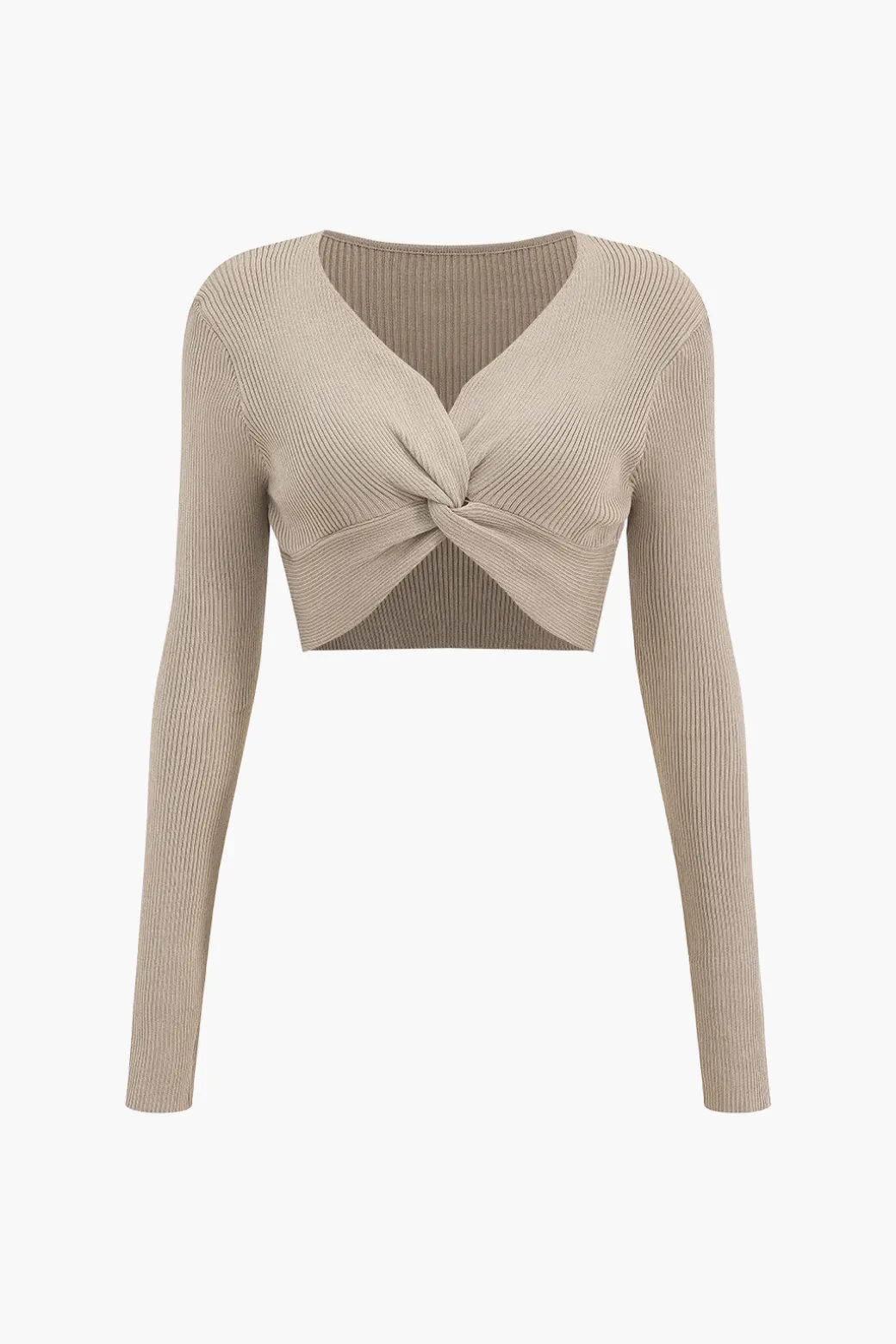 Hot Twist Knot V-Neck Long-Sleeve Top And Side Slit Skirt Set Skirt Sets