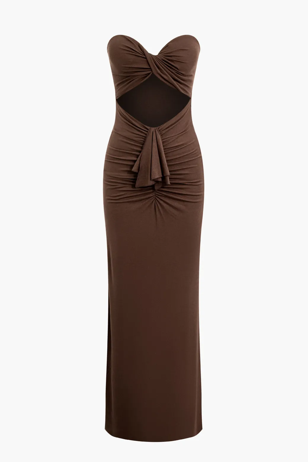 Hot Twist Strapless Cut Out Ruched Maxi Dress Maxi Dresses