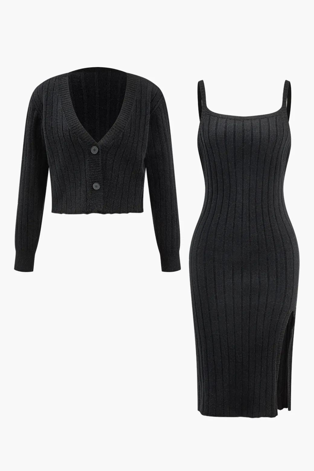 Fashion V-Neck Long Sleeve Cardigan And Slip Dress Set Knit Sets