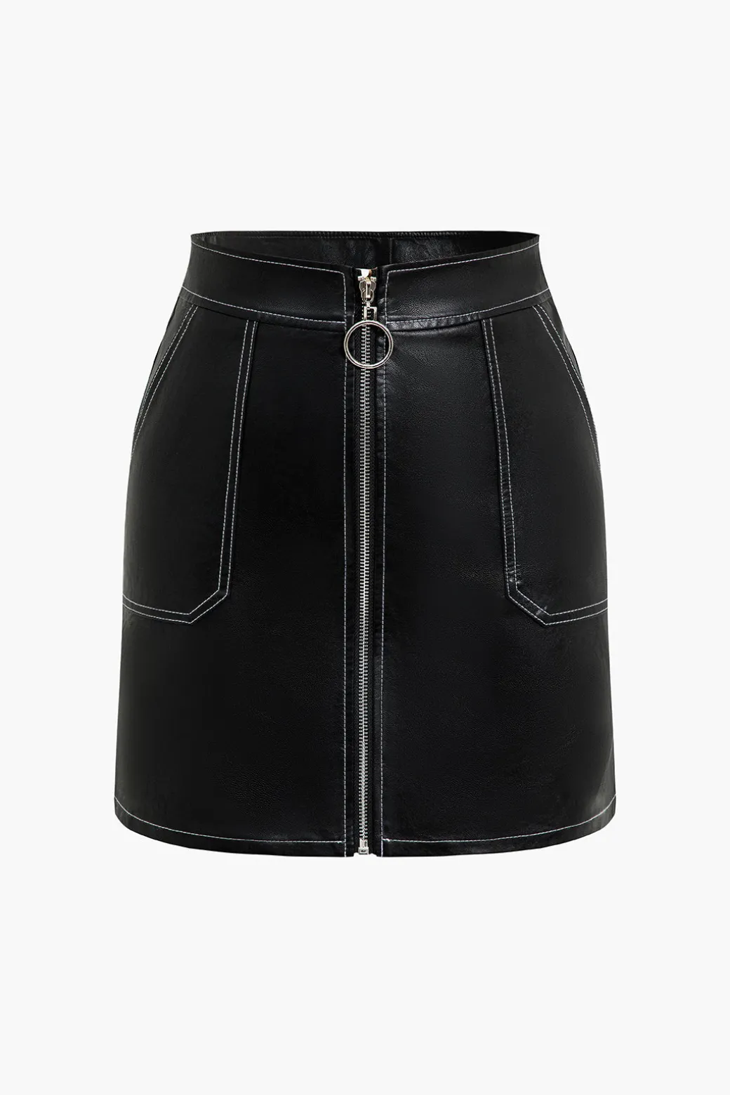 Hot Zip-Front Faux Leather Mini Skirt Skirts