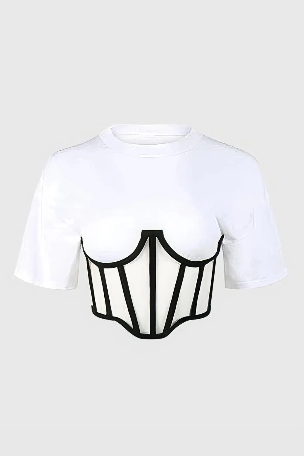 Flash Sale Zipper Short Sleeve Round Neck Corset Waist T-Shirt Corset & Bustier Tops | T-Shirts