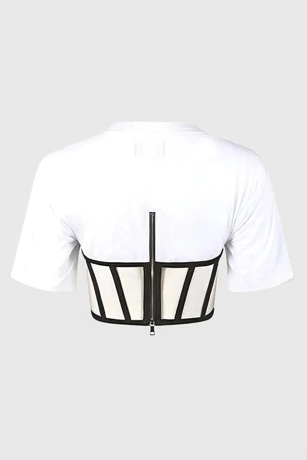 Flash Sale Zipper Short Sleeve Round Neck Corset Waist T-Shirt Corset & Bustier Tops | T-Shirts